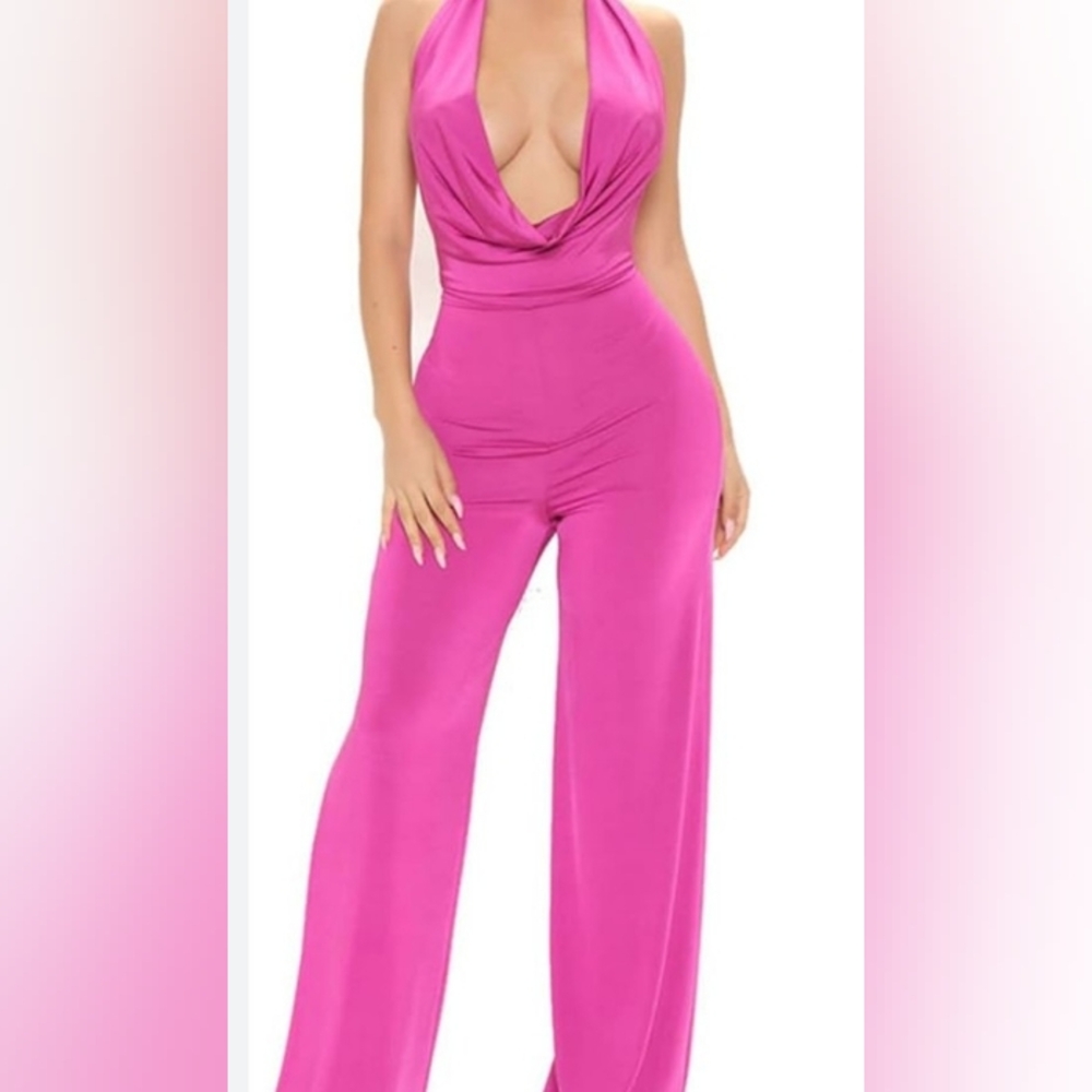 Fashion Nova Vibrant Pink Wide Leg Jumpsuit